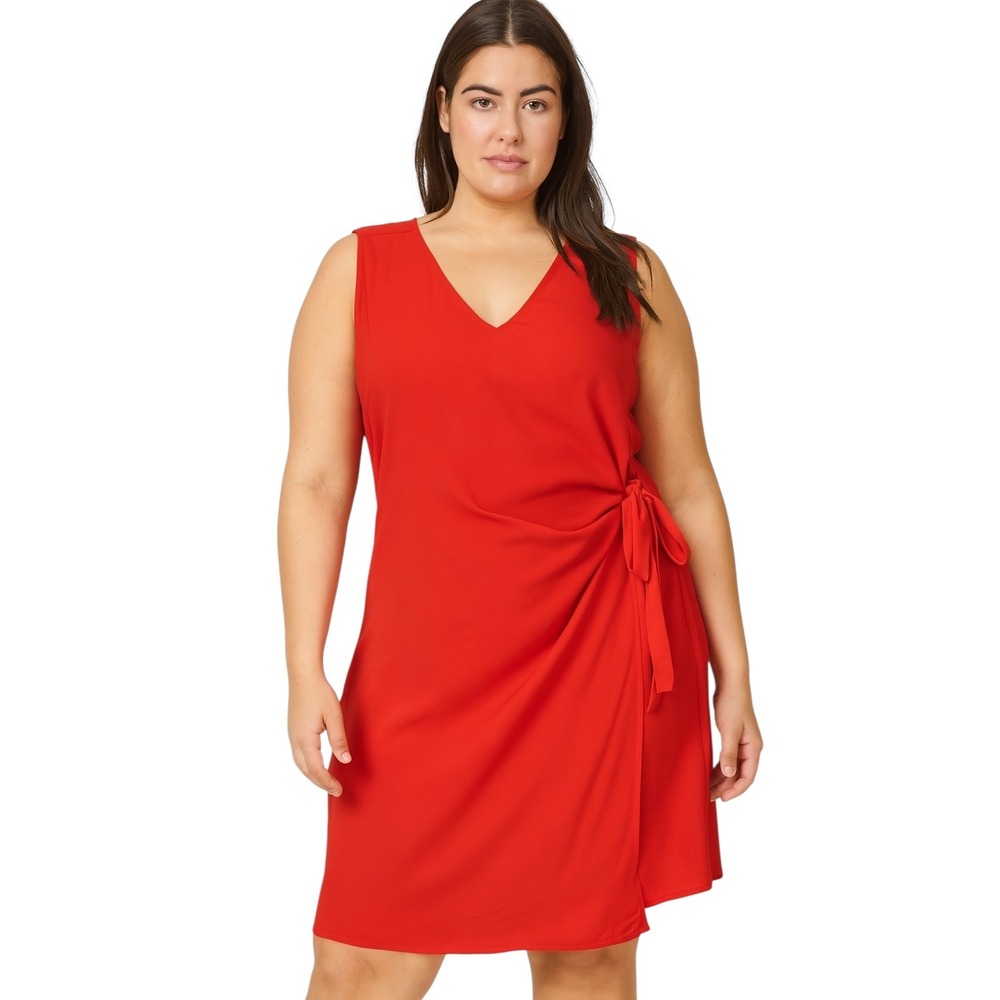 Ellos Plus Size 16 Dress‎ Shift Faux Wrap Red Mini Sleeveless Career Formal 280